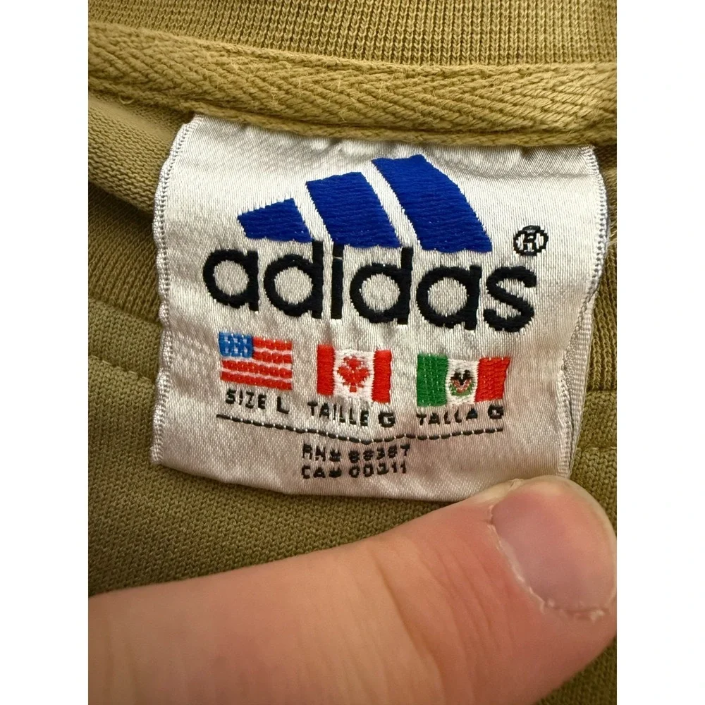 VINTAGE Adidas Shirt Adult Large Brown Spellout 3 Stripes Sleeve Y2K Mens